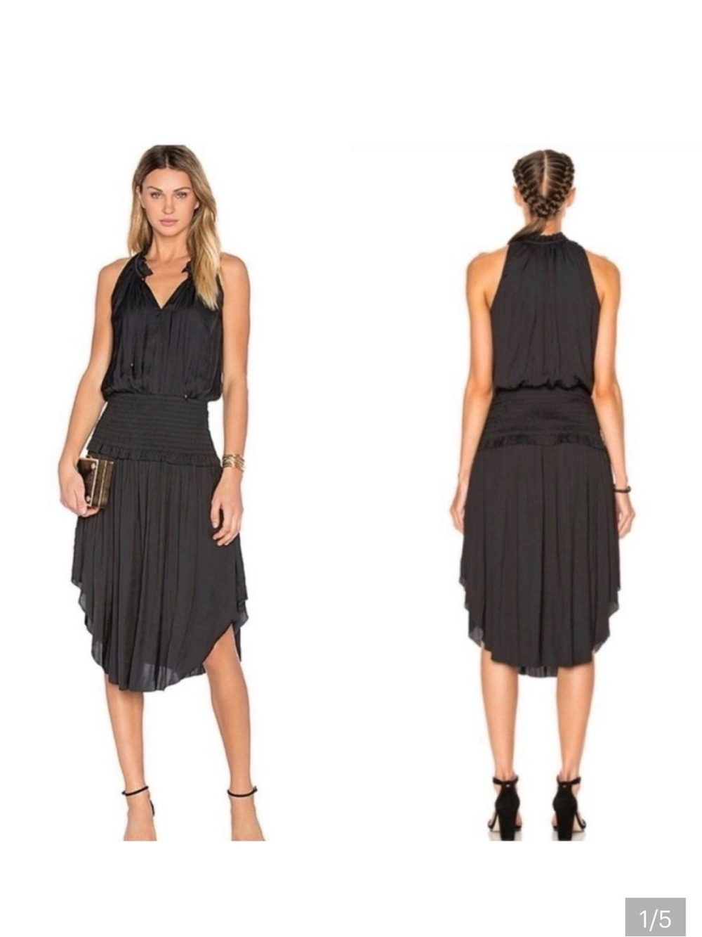Ulla Johnson Navy Sleeveless Halter Midi Dress Cleo satin midi